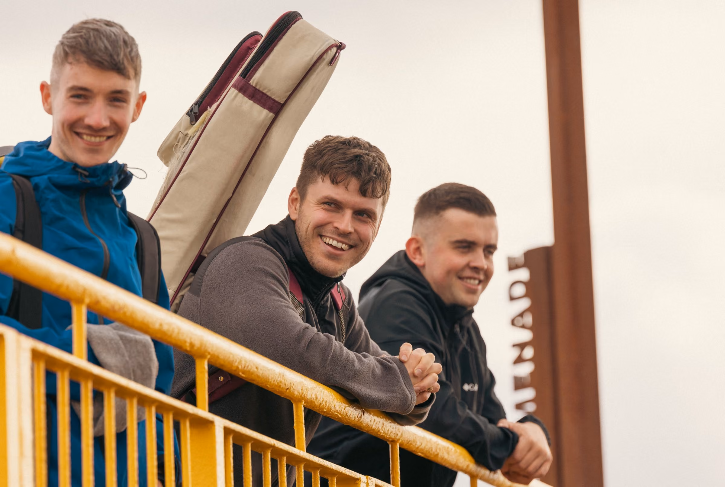 The Kings of Connaught on Salthill Promenade, instruments on their backs